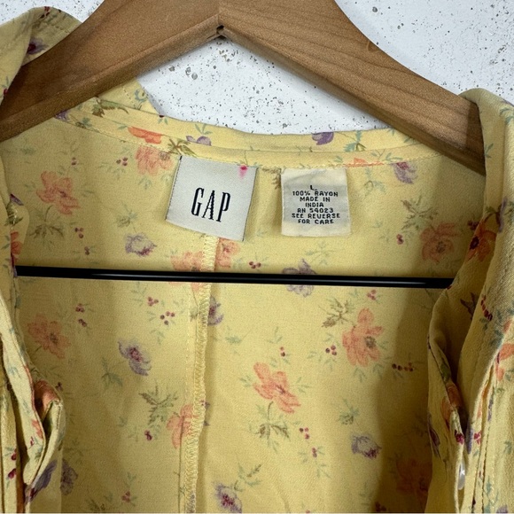 Gap Vintage Y2K Floral Yellow Babydoll Button Front Fairy-core Dress Size Lg - Picture 3 of 10